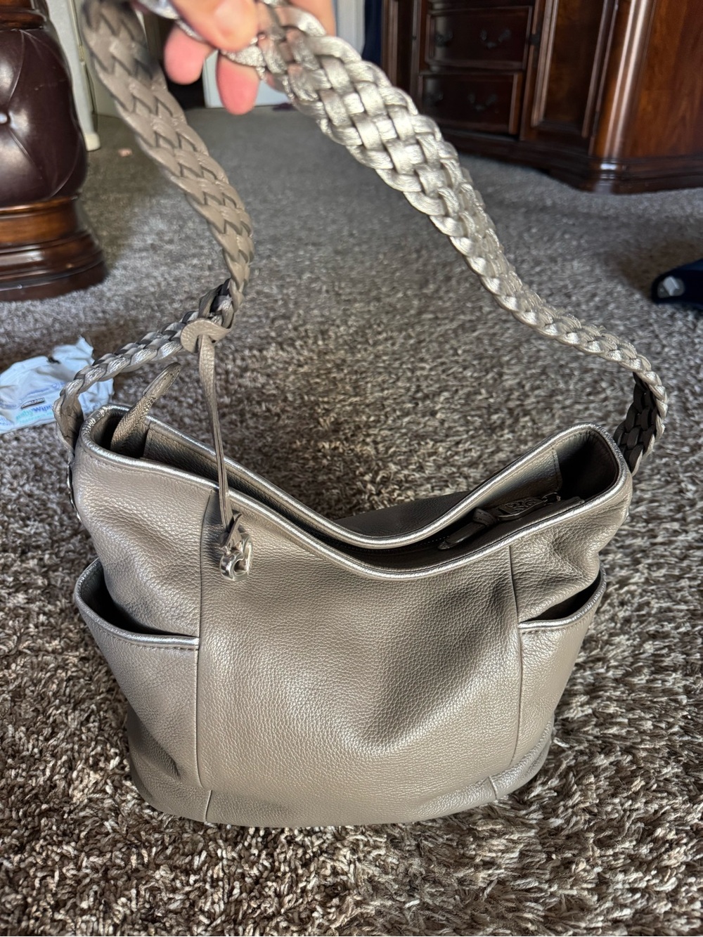Brighton leather grey silver shoulder handbag purse designer bag